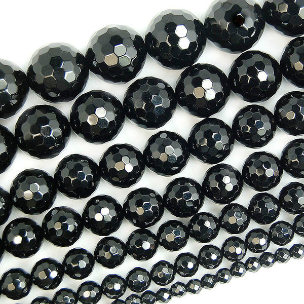 8mm wholesale Natural Stone Beads Faceted Black Agata Round Loose Beads For Jewelry Making 15 inch Pick Size 4 6 8 10 12 14mm