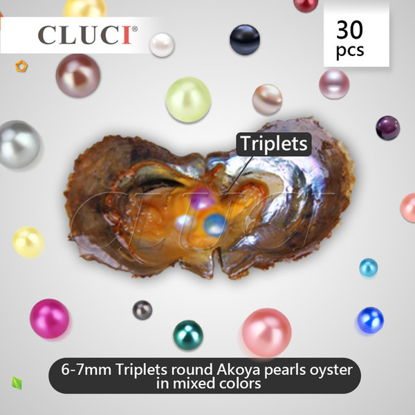 30PCS Triplets 6-7mm Round Akoya Cultured Pearl Oyster in Random Mixed 18 Colors