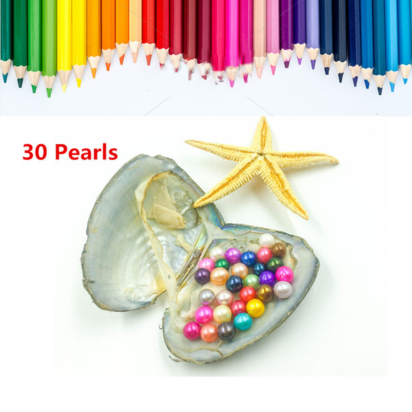 DHL Free shipping 30PCS 6-8mm Mix Colors 30 Round Pearls In Freshwater Oyster Shell Materials For Dyeing Jewelry DIY For Suprise Women Gift