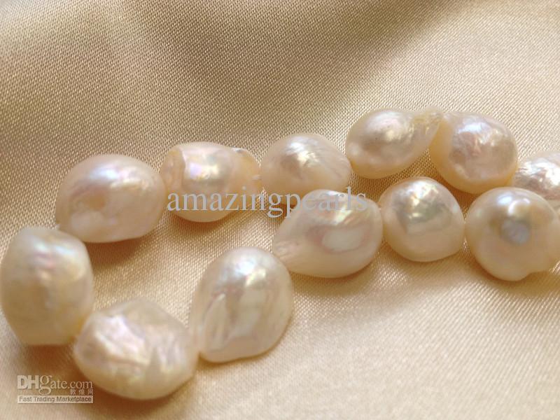 12-13mm White Cultured Freshwater Pearls Baroque Nugget Loose Beads Thin 15 inches