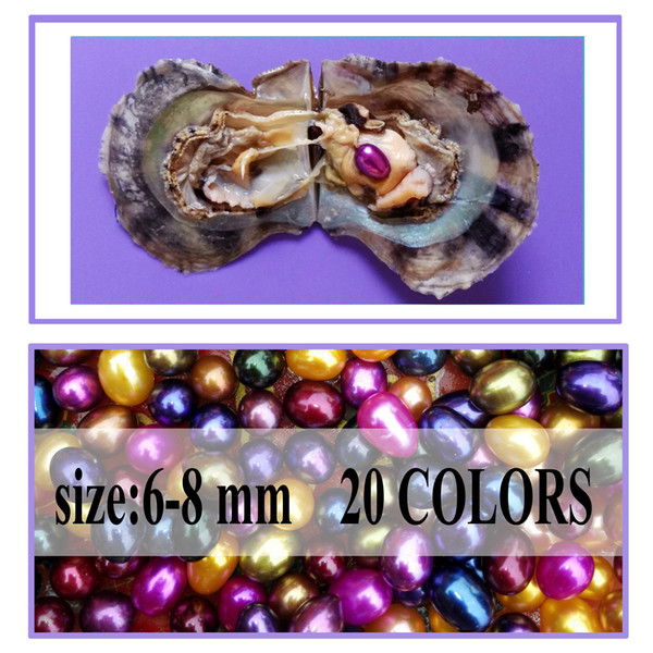 10 PCS free shipping wish pearl oyster 6mm to 8mm colored drop rice oval pearl in oyster with vacuum-packed