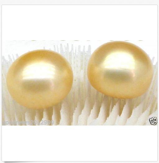 AAA++ 9.5-10mm bread golden yellow south sea round half drilled pair pearls