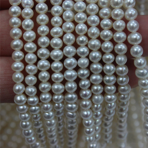 4-4.5mm white Natural Freshwater Pearl fit jewelry necklace bracelet DIY 4A pearl beaded Round loose Beads 40cm/string