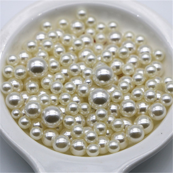 Beige white color DIY handmade beaded jewelry accessories material ABS imitation pearls scattered beads Semi-hole pearls B0274