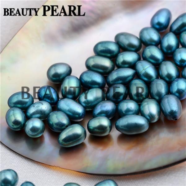 Wholesale 30 Pieces Rice Peacock Blue and Green Freshwater Pearls Half-drilled Teardrop Peacock Loose Pearl Mixed 6-9mm