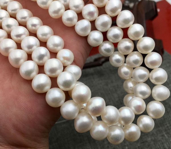 AAA 9-10MM PERFECT ROUND SOUTH SEA GENUINE WHITE PEARL LOOSE BEADS 14 INCH