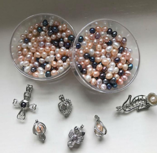 Nature Fresh Water Pearl fit for 18KGP Cage Lockets pendants, Cage Necklace, Without hole DIA 6-7mm Mix delivery