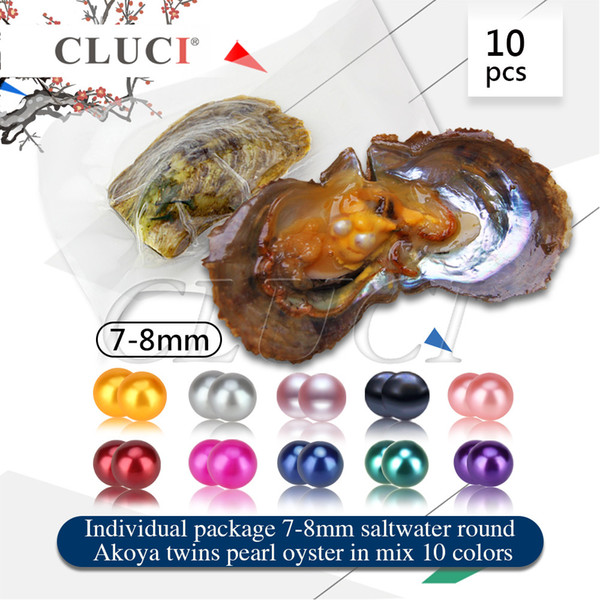 Twins 7-8mm In Mix 10 Colors of saltwater round Akoya pearl oyster Individually Vacuum Package, 10pcs