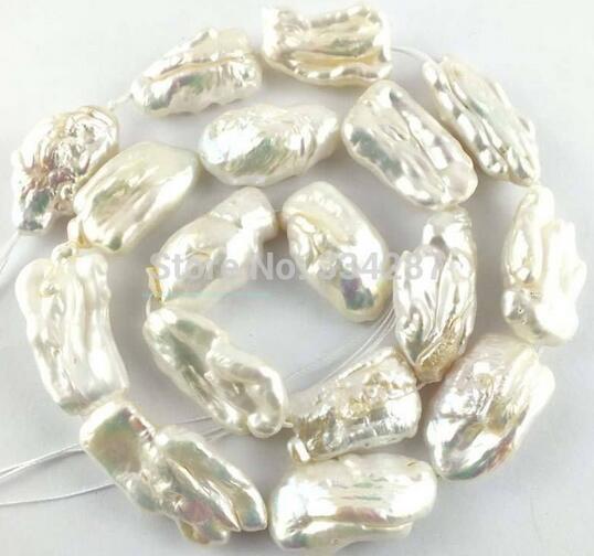 New natural beautiful Jewelry Wholesale 15-20 mm Natural White Freshwater Pearl Bar Flat Loose Beads 1 Strand 15''