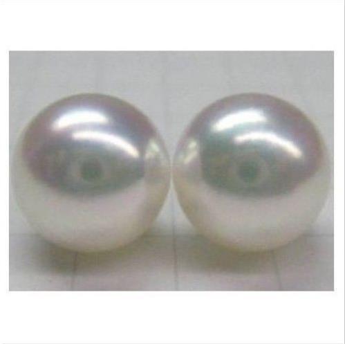 REAL NATURAL 11-12MM PERFECT ROUND SOUTH SEA WHITE LOOSE PEARL earrings 14K