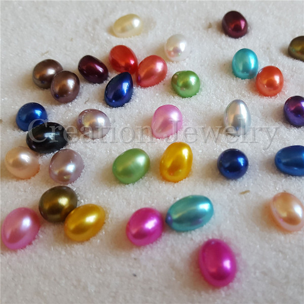 Wholesale 7-8 mm oval natural freshwater pearls best quality loose rice dyed colorful pearls for jewelry diy