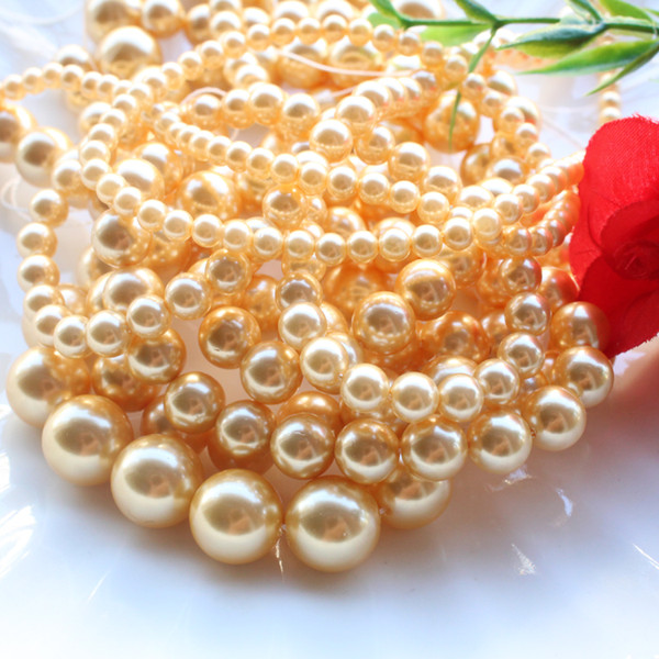 Necklace Bracelet DIY 8mm 10mm 12mm 14mm Pick Size Gold Color Pearl Round Loose Beads for Jewelry Making