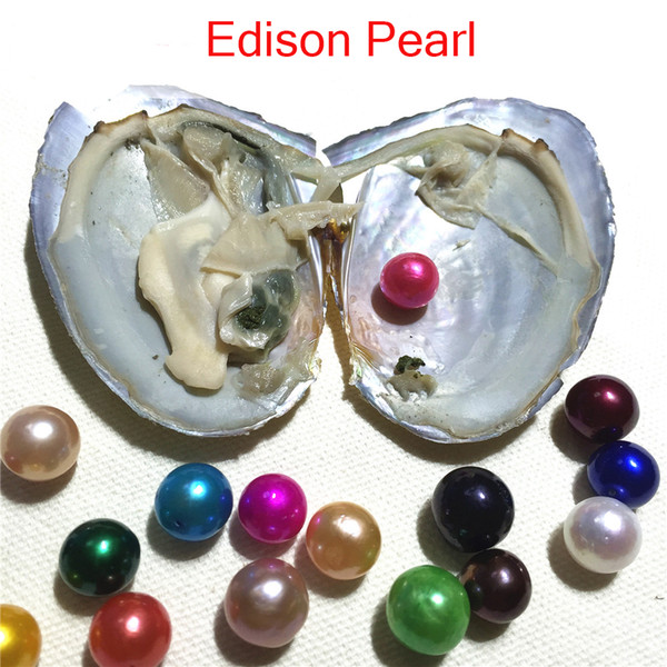 Free Shipping Wholesale 2018 New DIY 9-12mm Colored Edison round grade A pearl in oyster with vacuum packing Fashion Trend Gift Surprise