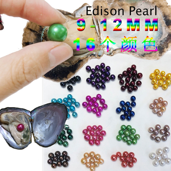 2019 DIY 9-12mm Freshwater Edison Single pearl oyster Mixed 16 colors Top quality Circle natural pearl in Vacuum Package For Gift Surprise