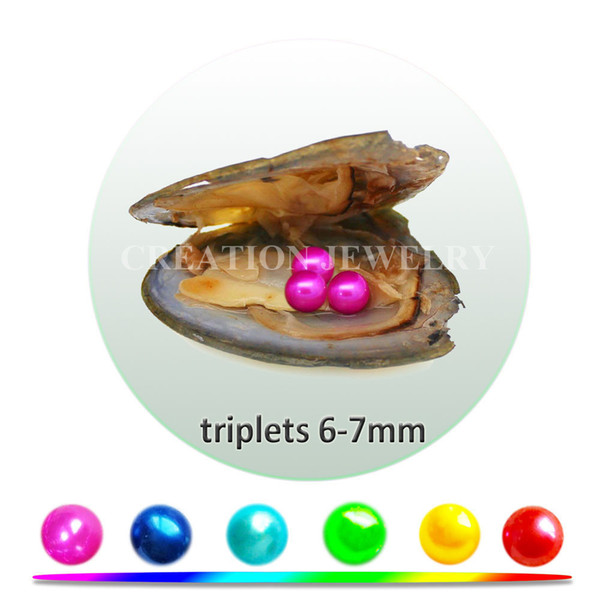 Wholesale Freshwater oysters with triplets/ 3pcs cultured 4A pearls 6-7mm mix 28 colors good quality shipping by DHL fishing license needed