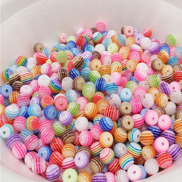 100PCS 6mm 8mm Round Resin Beads Mixed Colorful Acrylic Stripe Spacer Beads Jewelry Fashion DIY Bracelet Gift for Girl Children