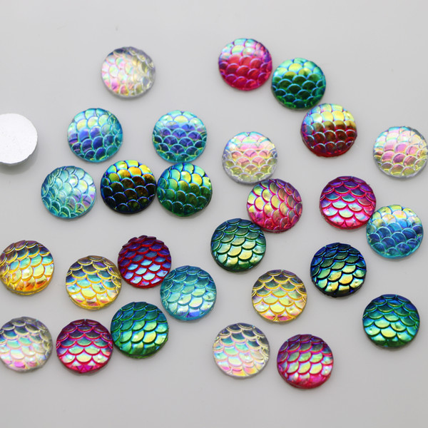 Wholesale 50 Pieces 11 mm Fish Scale Resin Cabochon Flat back Craft Scarpbooking Multi-color - Round Sliver