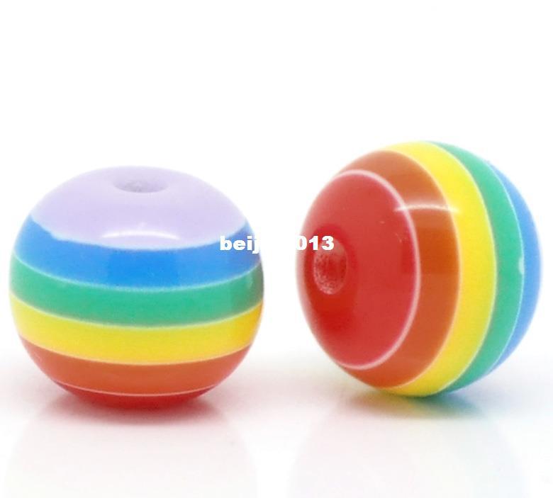 Free Shipping 200pcs Multicolor Striped Round Resin Spacer Beads 10mm(3/8