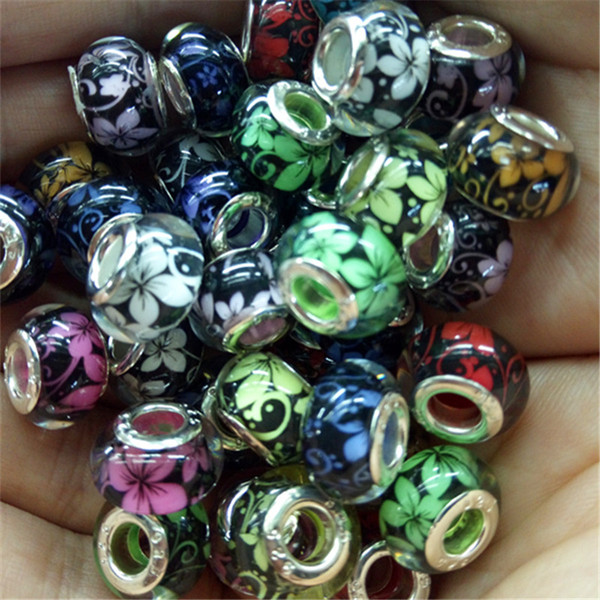 100pcs Handmade Beads Resin Bead Silver core European Fashion Large Hole Beads Fit PAN Bracelet