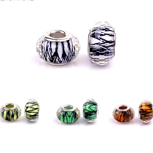 50PCS/Lot Fashion Striped Design Faceted Resin Charms Silver core European Big Hole Dot Beads for Jewelry Making Low Price RSB28