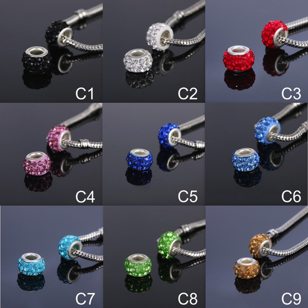 9 Colors Big Holes Beads With 3 Row Rhinestone Loose Beads Inlaid Round Rhinestone Ball DIY Shambala Bead Bracelet Necklace Accessories