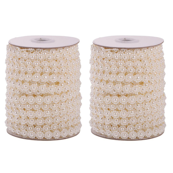 2pcs Resin Pearl Beads Chain 25 Meters Flower Roll Garland String for Christmas Wedding Party Home Decoration Craft(Beige)