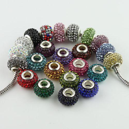 MIXED 23 COLORS RHINESTONE CRYSTAL EUROPEAN CHARM LOOSE BEAD FITS BRACELET WHOLESALE LOTS