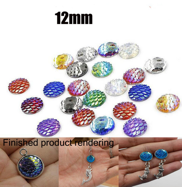 500Pcs/Lot 12mm Round AB Bling Mermaid Fish/Dragon Scale Style Beads Flat Back Resin strass Cabochons Button Craft DIY