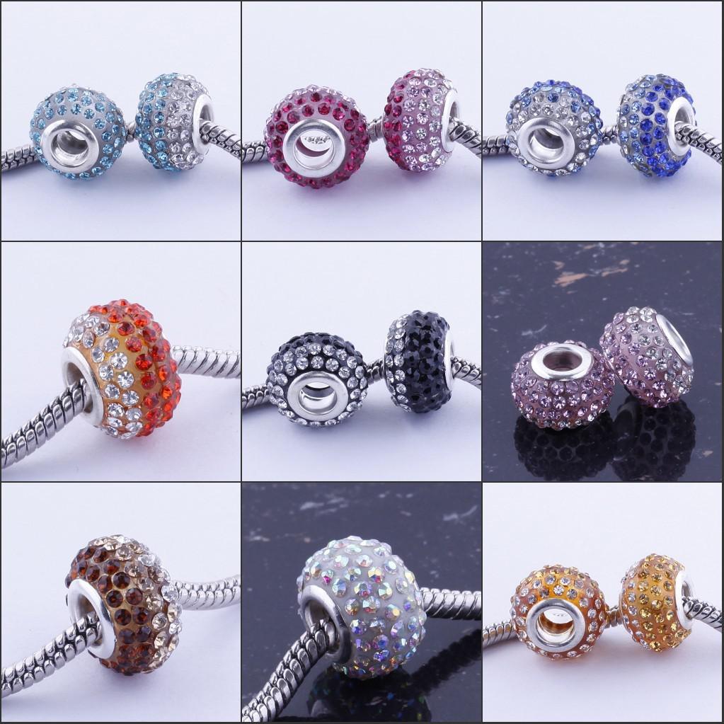 100PCS 14mm Crystal Rhinestone Beads Stripe Pattern Rondelle Loose Bead Charm European Big Hole Beads Fit Bracelet Chain Jewelry