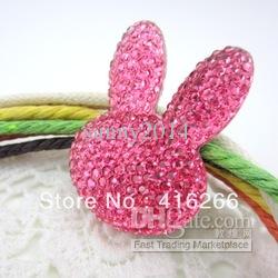 35x25mm rose red long-eared rabbit shape flatback Resin rhinestone DIY mobile beauty