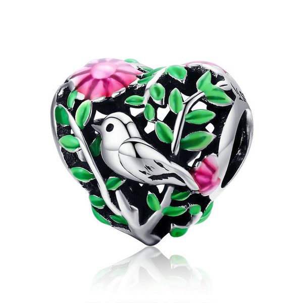 Summer Collection 100% 925 Sterling Silver Bird in the Woods Charm Beads fit women Bracelet Necklaces Jewelry Gift SCC647