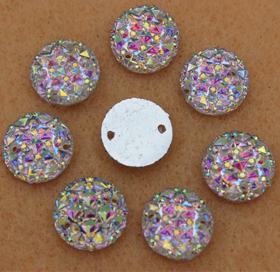 200PCS 12mm AB Color Resin Round Flatback Rhinestone Gem sewing 2 hole ZZ72