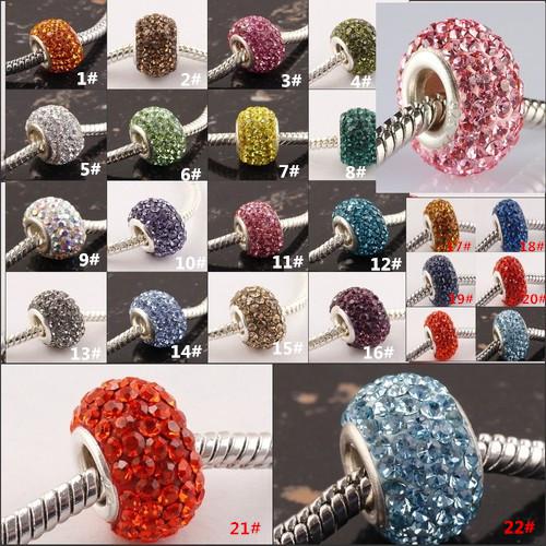 100PCS 14mm Resin Crystal Rhinestone Beads Charm European Big Hole Rondelle Beads Fit Bracelet Snake Chain Jewelry (Pick Color)