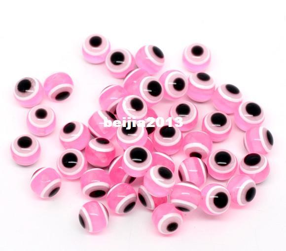 Wholesale - Pink Evil Eye Stripe Round Resin Spacer Beads 10mm, sold per packet of 100 jewelry making findings