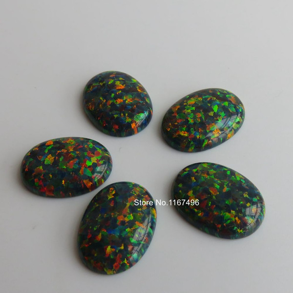 50pcs/lot 12x16 mm op32 synthetic Black Fire Opal Oval Cabochon Opal Stone For Opal Ring Jewelry