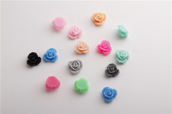 Free shipping Imitation plastic Loose bead mixed Colors Resin Rose Shaped Charms Flat Back Beads Cabochons 12mm Fit Jewelry DIY