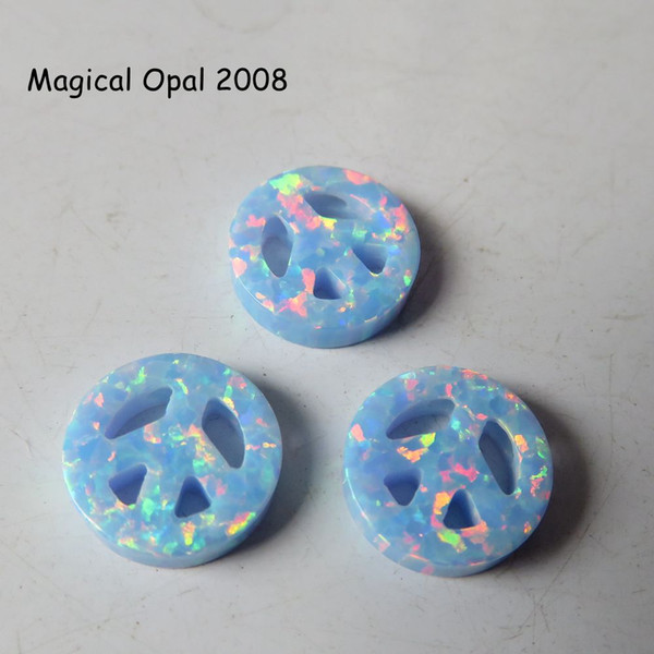 10pcs /lot 10mm OP26 Synthetic Drilled Cornflower Blue Peace Sign Opal Stone for sale Peace Sign Fire Opal for Necklace