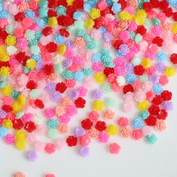 Storage Clearance Sale Random Color 100 Pieces 7 mm Resin Rose Flower Cabochon Flat back Craft