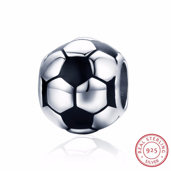 Genuine 100% 925 Sterling Silver Sport Football Love Ball Charm Beads fit Women Bracelet & Necklaces Jewelry SCC666