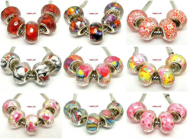 50pcs/lot Design Round Big Hole Faceted Resin Charms For Jewelry Making Loose Silver core DIY Beads fit European Bracelet/necklace