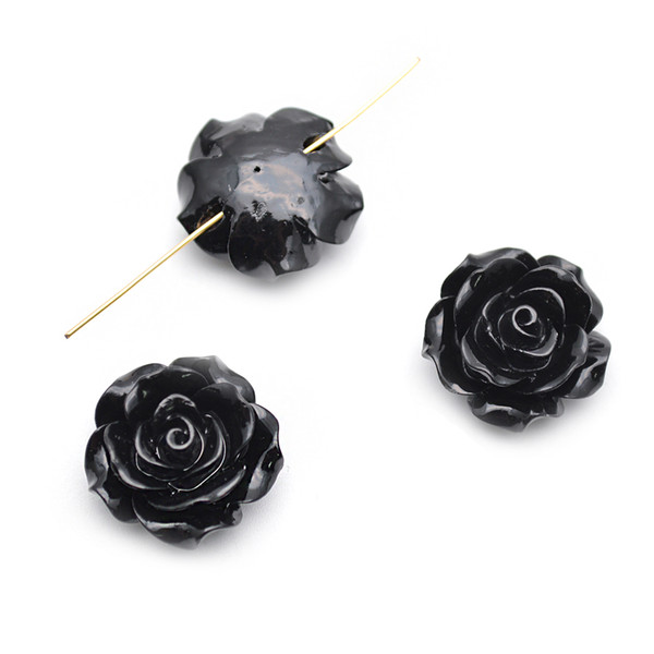 20mm Black Color Resin Plastic Flower Loose Beads fit Fashion jewelry making 300pc per lot