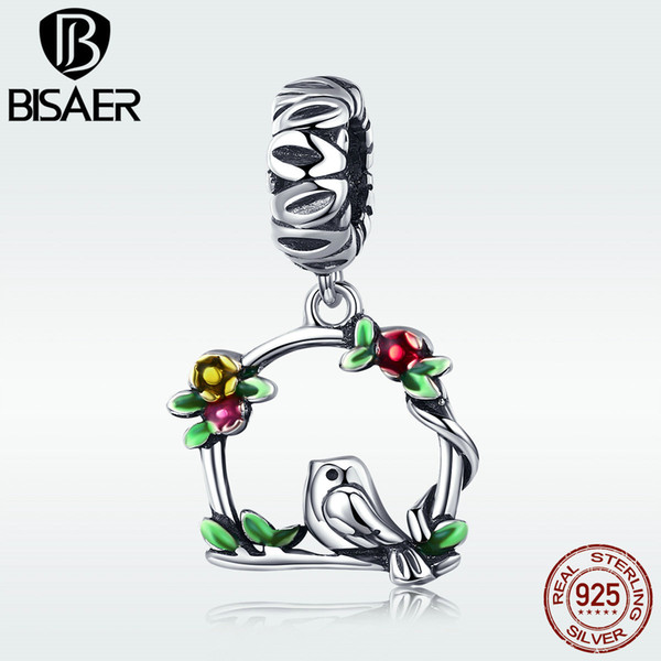 BISAER Hot Sale 925 Sterling Silver Bird Cage Spring Collection Dangle Beads fit Bracelet & Bangles Silver 925 Jewelry ECC645