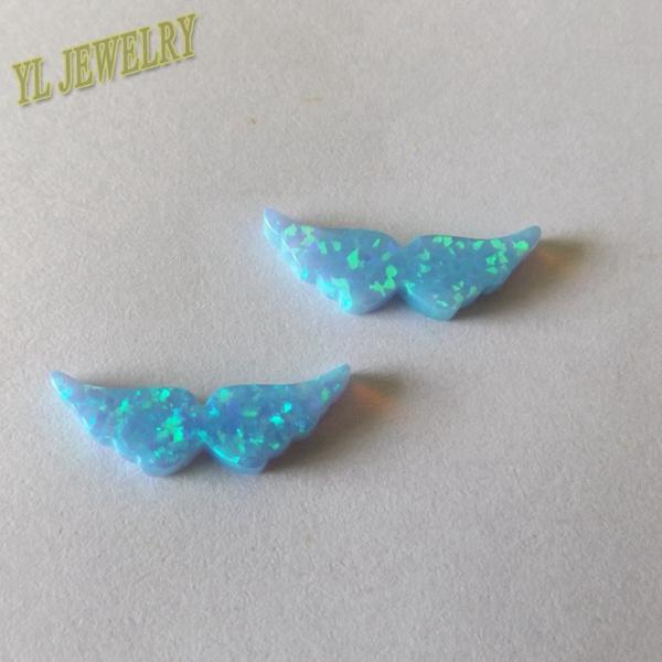 Wholesale New Item Blue Synthetic Opal Wing Cut 20x7.4mm With Hole for Necklace for Women