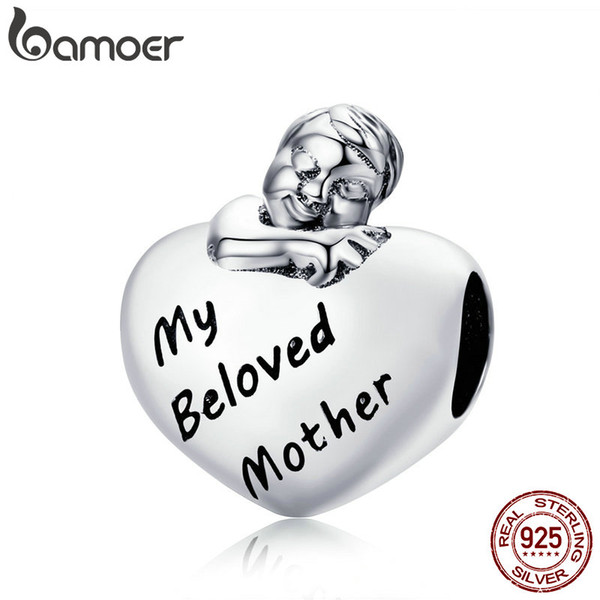 wholesale Authentic 925 Sterling Silver My Beloved Mother Engrave Baby Girl Boy in Heart Beads fit Bracelet Jewelry Gift Mom SCC651