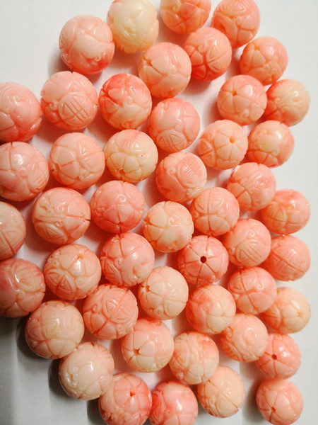 20PC High Quality Carve 18mm Pink Coral Color Resin Ball Beads