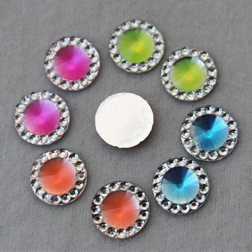 200PCS 12mm Round Resin Rhinestone Flat Back Scrapbook DIY Decoration ZZ162