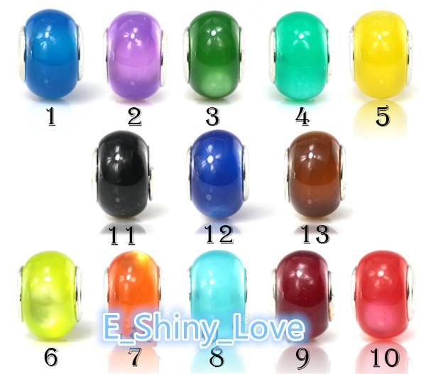 50PCS/Lot Fashion Pure Color Imitation Cat eye Big Hole Round Charms For Jewelry Making Loose DIY Resin Beads Fit European Charms Bracelet