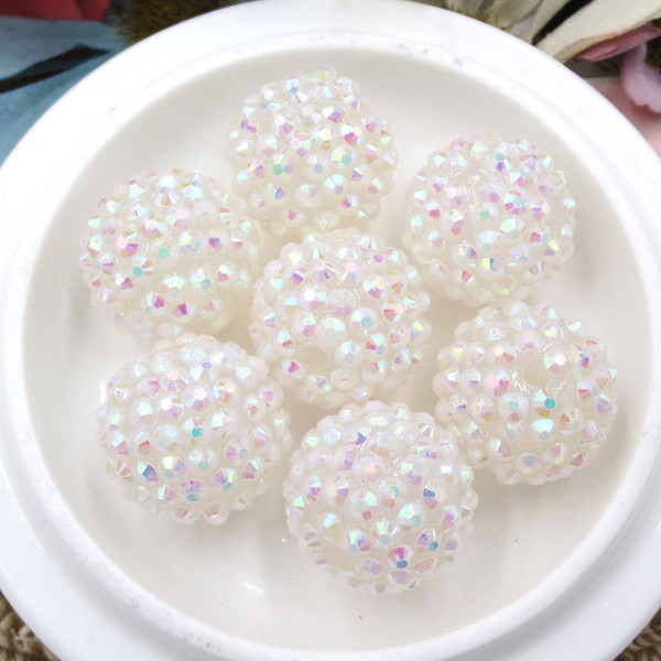 50PCS AB Transparent White 20MM Chunky Resin Rhinestone Ball Beads DIY Accessories Chunky Beads For Kids Girls Jewelry Marking