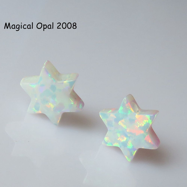 20pcs/lot OP17 snow white 10mm Synthetic Drilled blue David Star Opal Fire Stone Price David Star Opal for Necklace