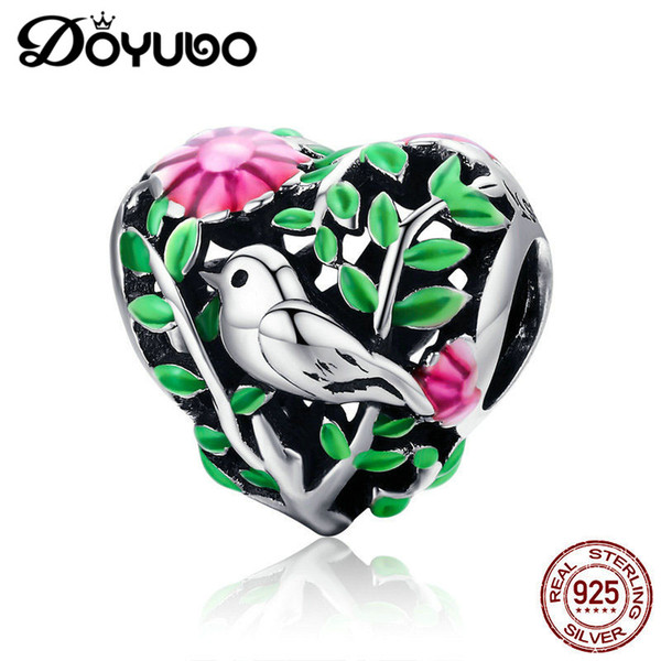 wholesale Summer Hot Sale 100% 925 Sterling Silver Bird in the Woods Charm Beads Fit Snake Bracelet Necklaces Silver Jewelry ADD011